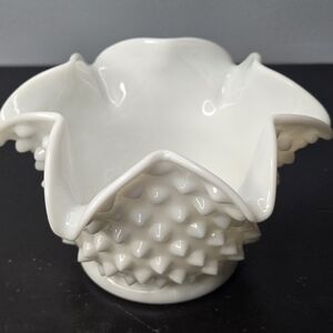 Vintage MCM Fenton Spikey Hobnail Glossy White Milk Glass Candy Dish